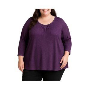 Just My Size Purple Plus Size 5X Top Scoop Neck 3/4 Sleeve Paisley Pattern